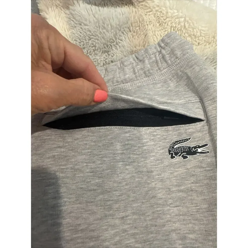 LACOSTE Joggers Mens Large Grey Tapered Sweatpants Logo Lounge Casual